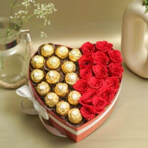Romantic Ferrero Rocher & Red Rose Heart Gift Box